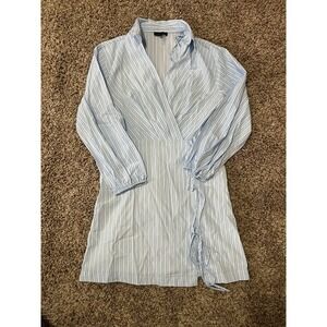 1 STATE Women's Blue White  Striped Moonlit PolkaWrap Dress SZ Small